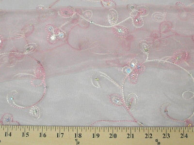Embroidered Flower Sequins Organza PINK EM-4 