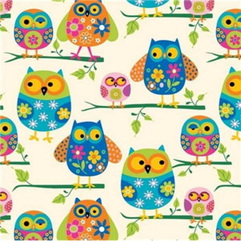 Premium Anti-Pill Owls On Ivory Fleece 512