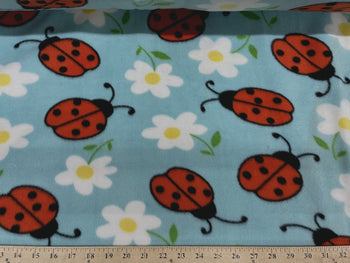 Anti-Pill Lady Bugs On Aqua Fleece