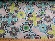 Premium Anti-Pill Gray Lime Floral On Off-White Fleece 157