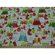 Anti-Pill Christmas Owls On White Fleece 307