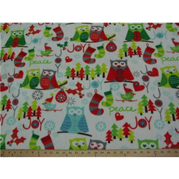 Anti-Pill Christmas Owls On White Fleece 307 “Last piece measures 3 yards”
