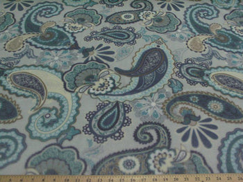 Premium Anti-Pill Paisley Teal Blue on Blue Gray Fleece 310