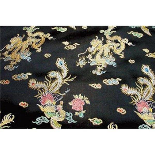 Black Color Brocade Fabric With Black Dragons Jacquard Fabric