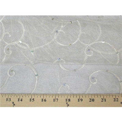 Embroidered Swirl Sequins Organza WHITE EM-23