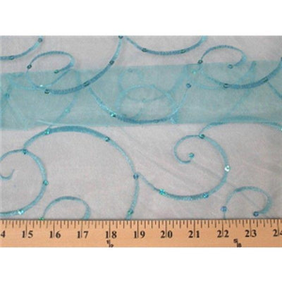 Embroidered Swirl Sequins Organza TURQUOISE EM-20