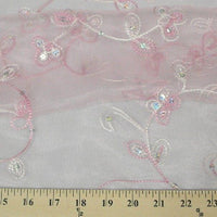 Embroidered Flower Sequins Organza PINK EM-4 "LAST PIECE MEASURES 32 INCHES"