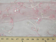 Embroidered Flower Sequins Organza PINK EM-4 "LAST PIECE MEASURES 32 INCHES"