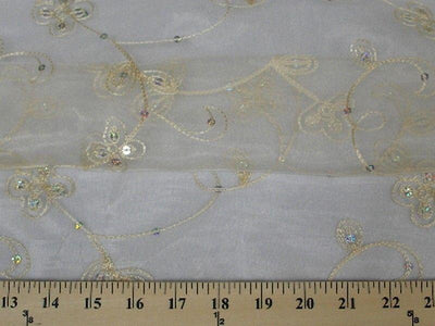 Embroidered Flower Sequins Organza IVORY EM-9