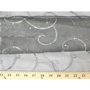 Embroidered Swirl Sequins Organza SILVER GRAY EM-22