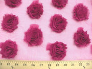 Rose Bud Chiffon Mesh Fuchsia Hot Pink Ground