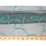 Embroidered Swirl Sequins Organza TEAL EM-21
