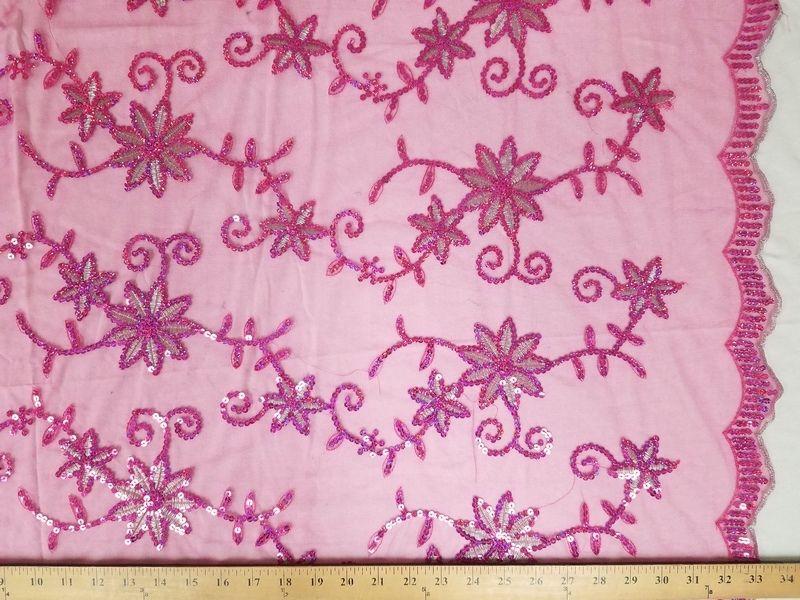 Colored Fancy Embroidery Mesh Lace Fuchsia FEM-4