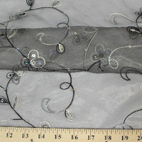 Embroidered Flower Sequins Organza SILVER GRAY EM-10