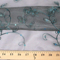 Embroidered Flower Sequins Organza TEAL EM-7