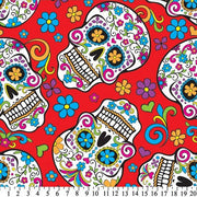 Premium Anti-Pill Skulls Día de Muertos Red Fleece 632