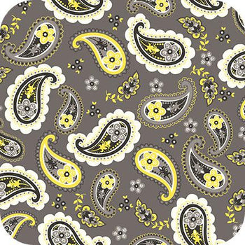 Paisley Charmeuse Satin LEMON SILVER "LAST PIECE MEASURES 33 INCHES"