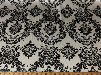 Damask Black White Charmeuse Satin