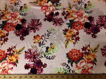 Peach Pink DCS-6 Floral Dull Medium Weight Charmeuse Satin "LAST PIECE MEASURES 1 YARD 18 INCES"