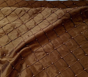 Embroidered W/Beads Pintuck Silk Dupioni 50" COPPER