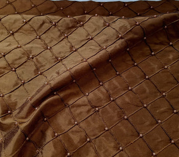 Embroidered W/Beads Pintuck Silk Dupioni 50" COPPER
