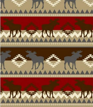 Premium Anti-Pill Moose Stripe Brown Fleece 514