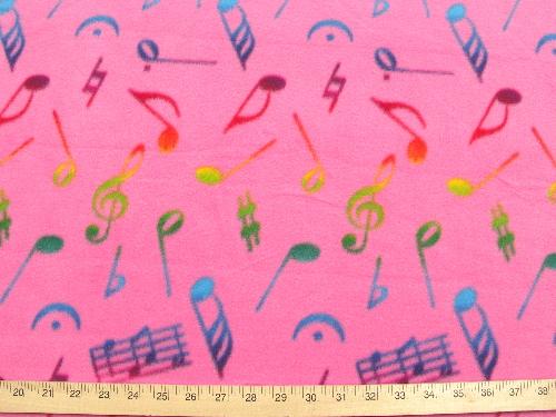 Anti-Pill Hot Pink Multi Color Music Notes Fleece A50