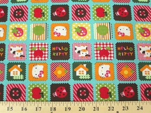 Hello Kitty Country Quilting Aqua Cotton HK-9