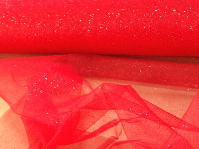 Red Glitter Tulle Fabric - by The Yard