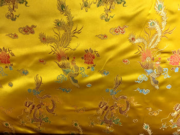 Chinese Satin Dragon/Phoenix Brocade Yellow Gold